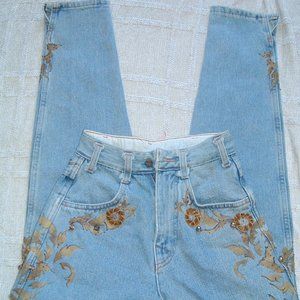 Vintage Italy mom jeans high waist velvet painted beaded boho festival S 24